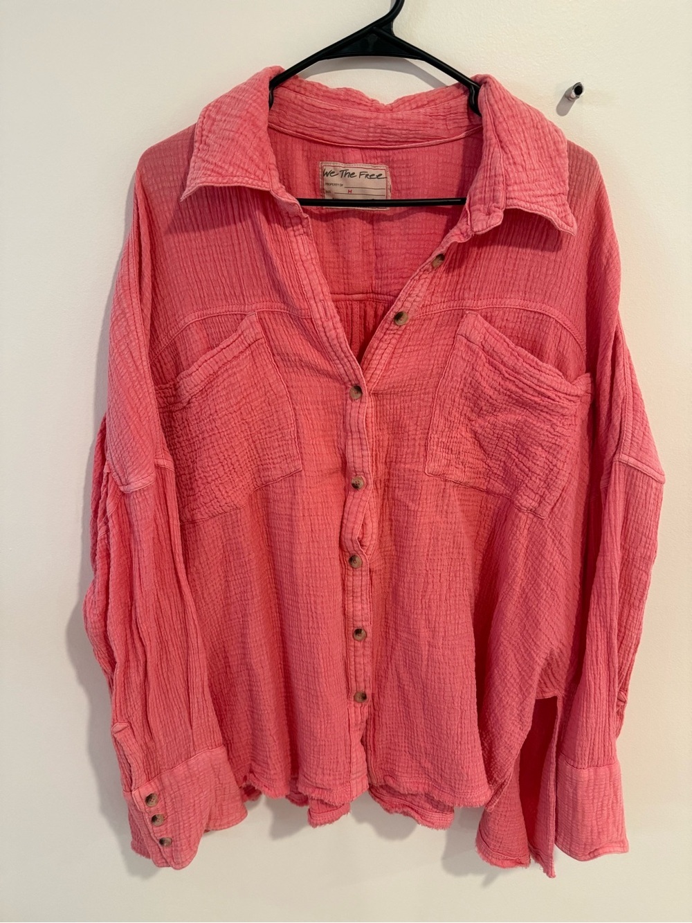 We The Free Coral-Pink Button Front Gauze Shirt